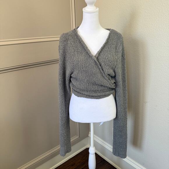 SKIMS Cozy Knit Wrap Top Smoke Grey Fuzzy Comfy Loungewear Women's size (2x/3x) - Picture 1 of 8